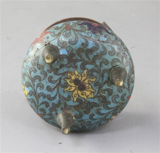 A Chinese cloisonne enamel miniature tripod censer, ding, 19th century, 7.5cm high, 7.5cm wide